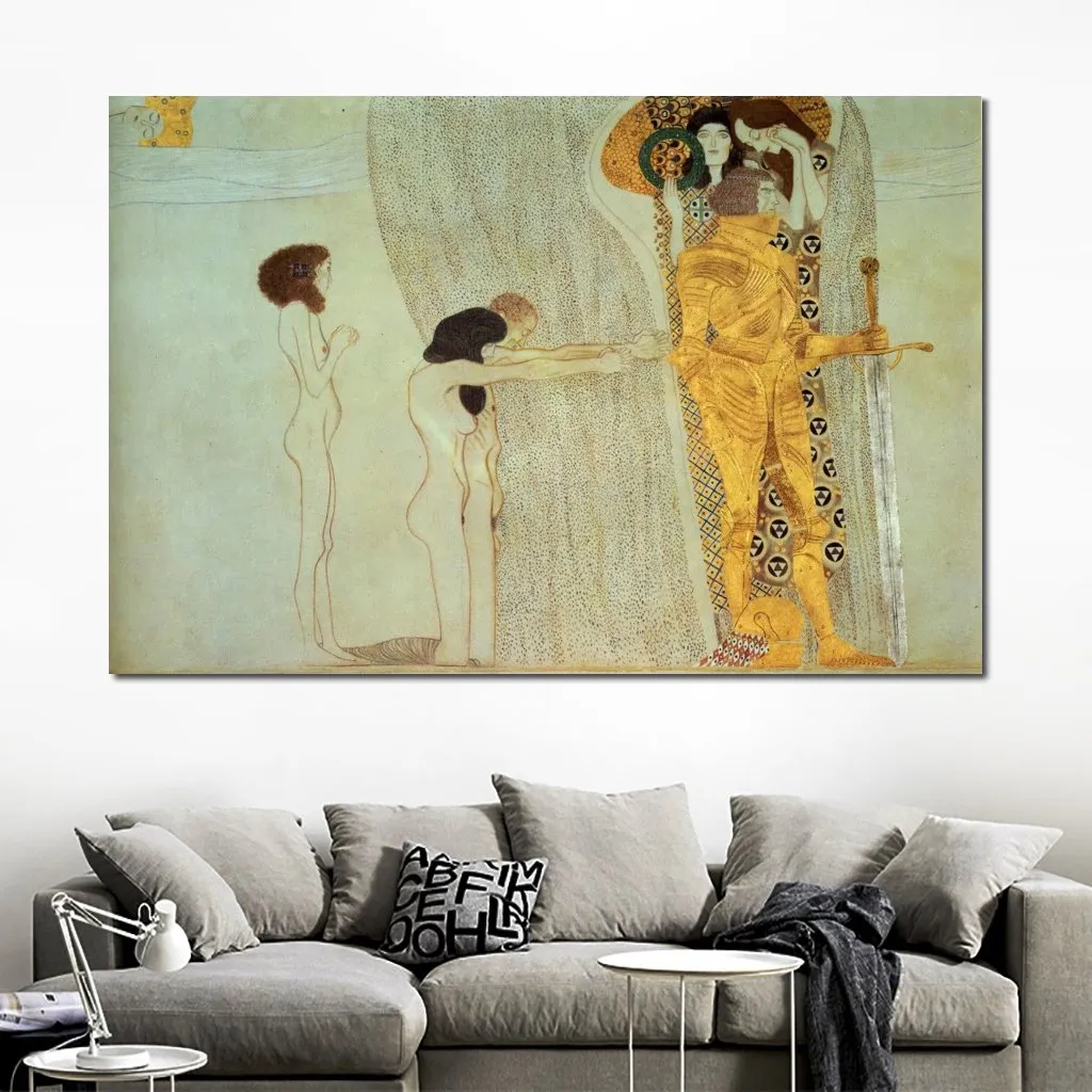 Beroemde Gustav Klimt Olieverfschilderij Beethoven Frieze Verlangen naar Geluk C.1902 Canvas Kunst Handgemaakte Romantische Kunstwerk Muur Decor