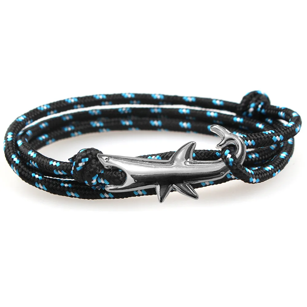 Mehrschichtiges Gunmetal Shark Charm-Armband, bunter Paracord-Schmuck