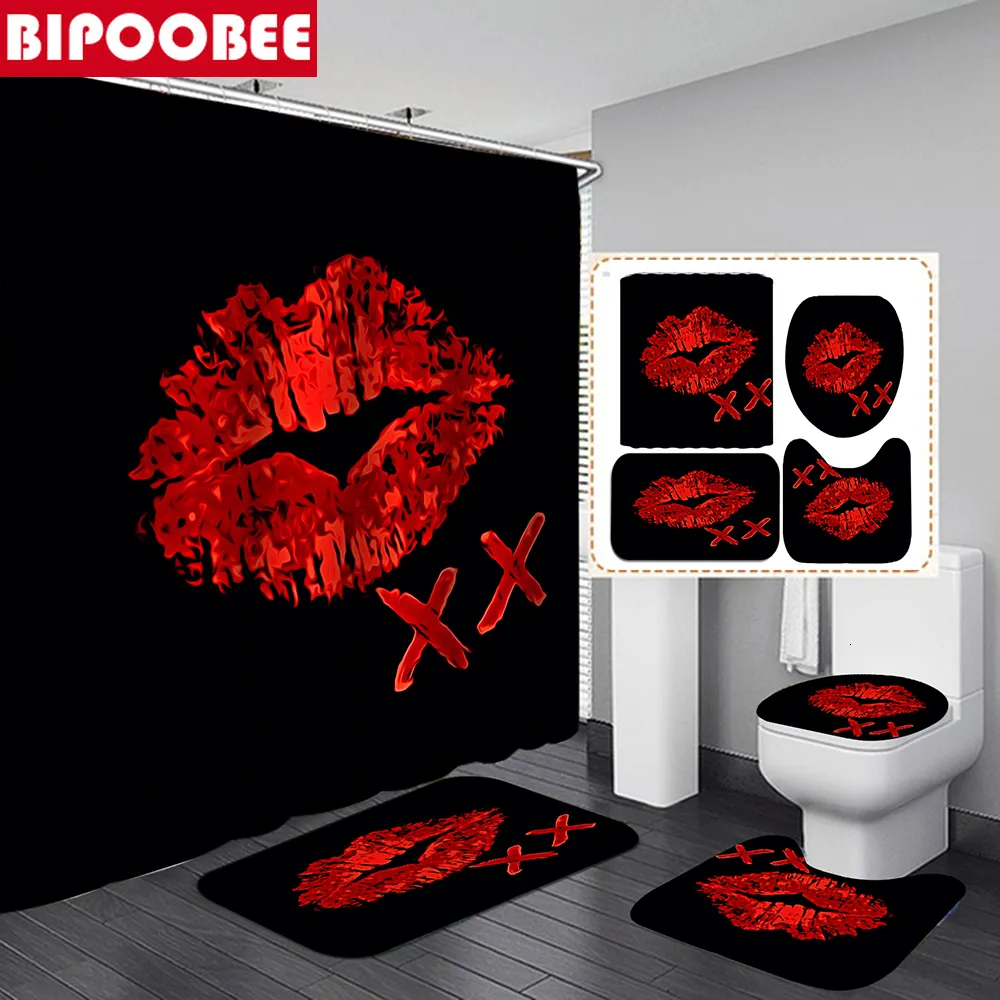 4 Pcs Red Rose Shower Curtain Sets with Non-Slip Liberia | Ubuy, image size:1000x1000