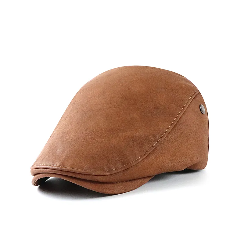 Bereliler 2021 PU Deri Gazeteci Şapkası Kış Bereliler Erkek Sıcak Siperlikler Kap Moda Mektup Snapback Erkekler için Kemik Gorras Casquett