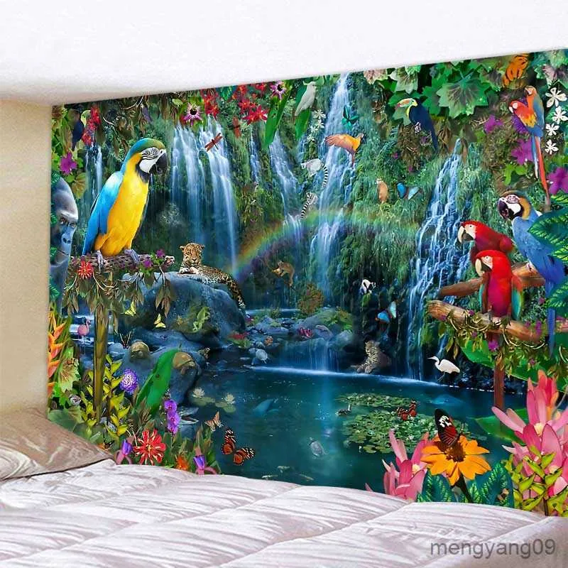 Other Home Decor Jungle Bird Art Tapestry Psychedelic Scene Home Decor Art Hanging Hippie Aesthetic Room Decor Home Decor Yoga Mat R230630