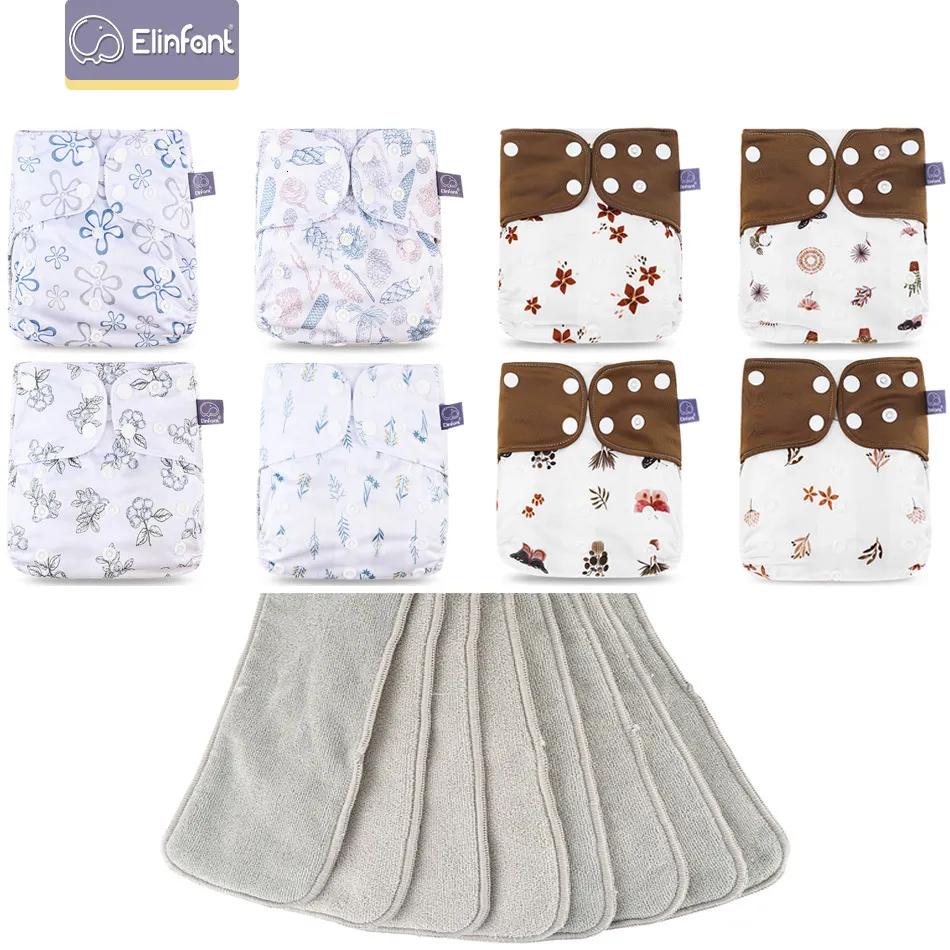 Doek Luiers Elinfant 8 stks luiers met 8 stks absorbentia waterdichte baby pcoket luiers grijs mesh baby doek luiers 230629