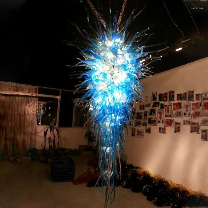 Lustres De Luxe Grand Bleu Fabriqué À La Main En Verre De Murano Pour La Maison De Fête El Lamparas De Techo Colgante Moderna