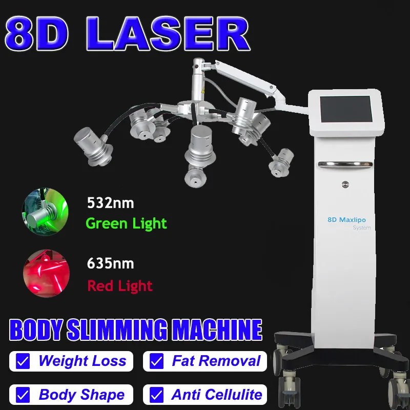 8d lipo laser kropps bantningsmaskin Dual våglängd kall laserterapi 532nm 635 nm vikt borttagning fettförlust cellulit reduktion kropp konturerande skönhetsutrustning