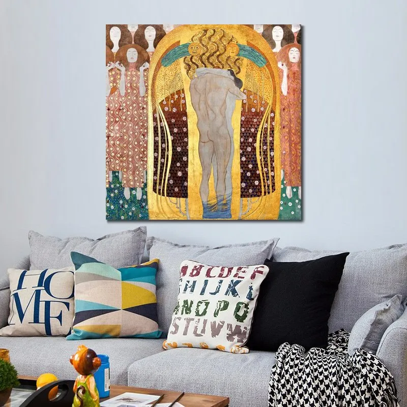 Mooie Landschappen Canvas Art Beethoven Fries Iii Gustav Klimt Olieverfschilderij Handgemaakte Badkamer Decor