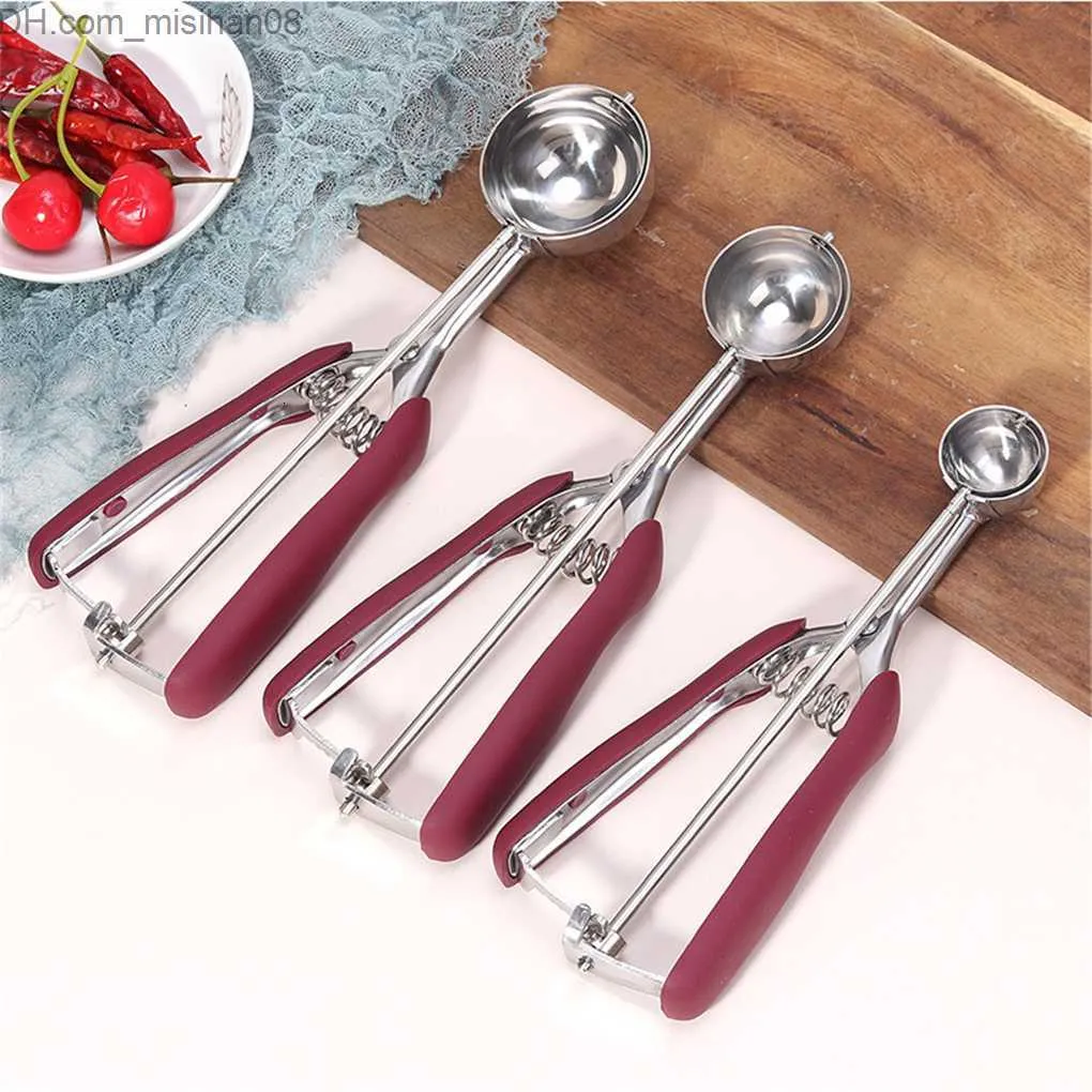 Ice Cream Tools Ice Cream Tools Scoop Stainless Steel Cookie Dough Spoon Fruit Potato Watermelon Digging Ball Spring Handle Kitchen Accessories 230412 Z230630