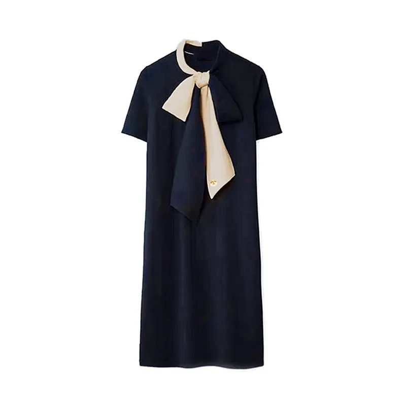 Ice Silk Knitted Dress For Women Short Sleeve Butterfly Bow Tie Top With  Navy Blue Long Skirt Lightweight Summer Casual Mature Style From  Jinguangcanlan558, $67.21 In Bulk | DHgate.Com