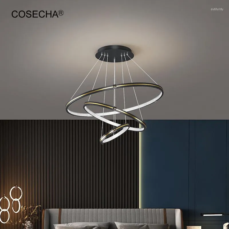 Lampade a sospensione Lampadario a Led nero Anello Foyer Lampadario moderno da cucina in oro Luci a sospensione a 3 strati 20/40 / 60Cm Lampada a sospensione nella sala da pranzo della camera da letto