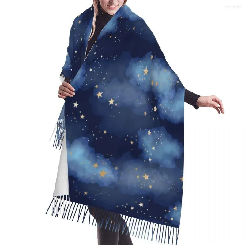 Scarves Winter Tassel Scarf Gold Foil Constellations Stars Clouds Women Cashmere Neck Head Warm Pashmina Lady Shawl Wrap Bandana