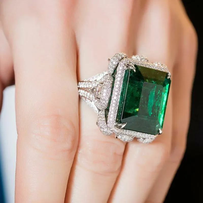 Huitan Hyperbole carré vert cubique zircone anneaux femmes mariage anniversaire fête magnifique dame spécial-intéressé bijoux