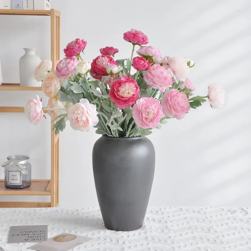 Dekorative Blumen, 52 cm, künstliche Pfingstrose, Samt-Simulationsblumendekoration mit 3 großen Köpfen, perfekt für Zuhause und Hochzeit
