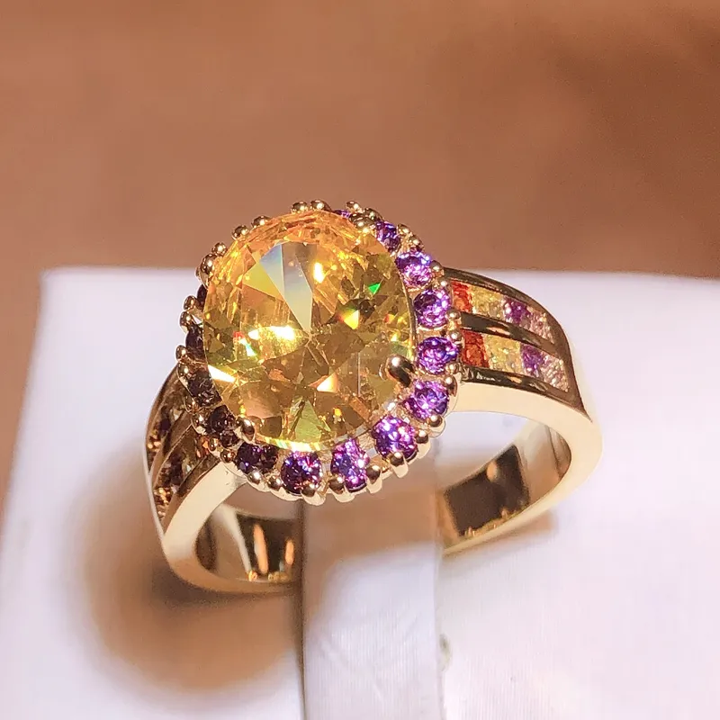 Bague Citrine à la mode pour femmes géométrie 925 timbre bijoux fins avec pierres précieuses ovales bleu jaune rose Zircon anneaux fête