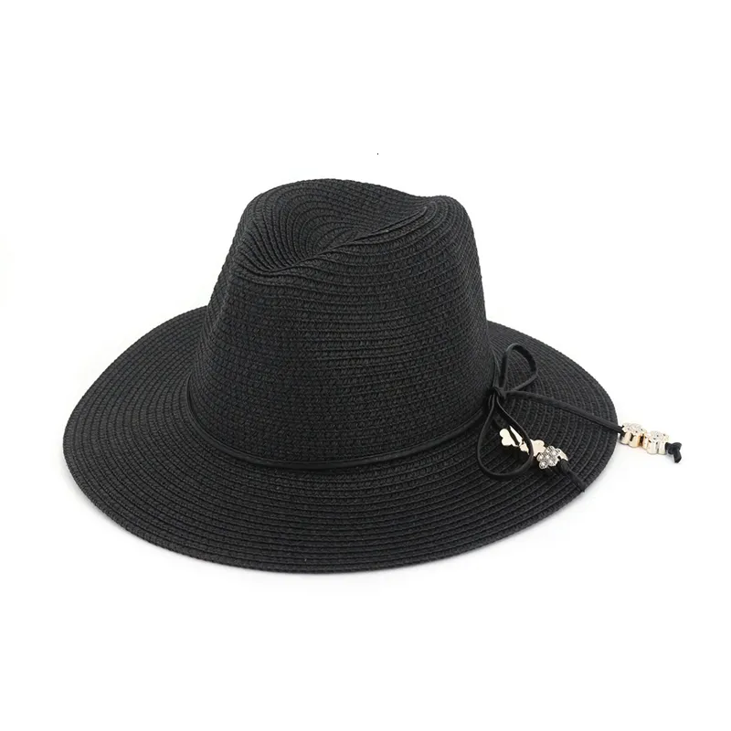 Breda randen hattar hink mode sommar kvinnor halm fedora hatt med bowknot casual platt panama strand för damer flickor reser sunhat gh 632 230629