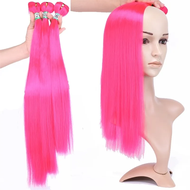 Lace Wigs Hair Bulks 1422 Inches Afro Pink Straight Bundles 100gPiece Synthetic Weave tail s for Black Women p230629