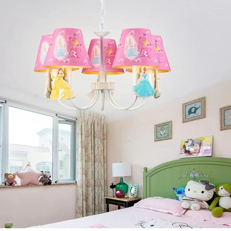 Lustres Crianças Lâmpadas 5 Luzes Princesa Tema Rosa Lustre Crianças Luz Quarto LED Para Quarto Infantil Navio Grátis