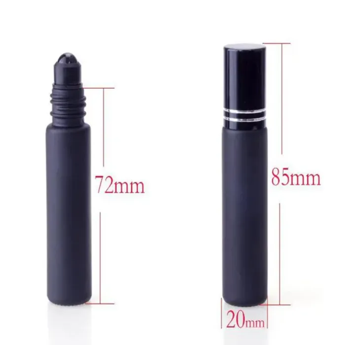  Oil Perfume Bottle 10ml Black Glass Roll On Perfume Bottle With Obsidian Crystal Roller Thick Wall Roll-on Bottles