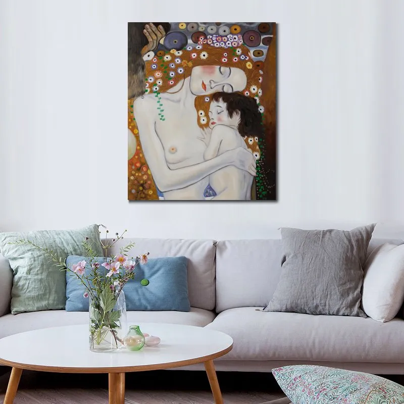 Famous Landscape Painting Gustav Klimt Canvas Art Le Tre Eta Della Donna Modern Living Room Decor