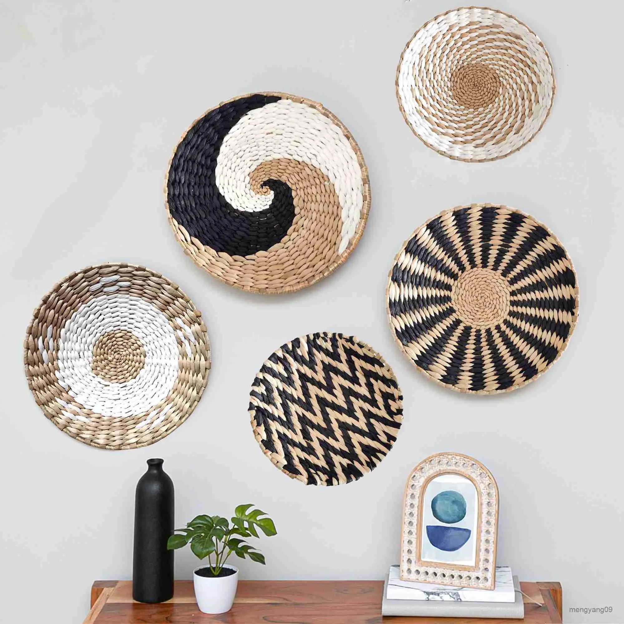 Conjunto de placa de cesta de tecido para decoração de casa de decoração de grama marinha pendurada, arte caseira natural para sala de estar/casa de fazenda/cozinha R230630