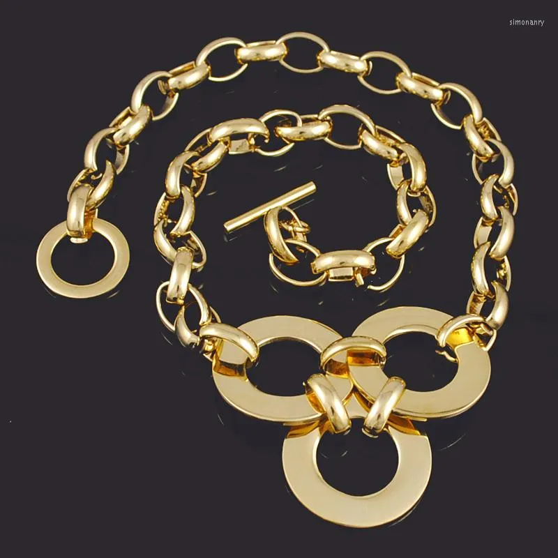 Ketting oorbellen stelen gouden kleur sieraden voor vrouwen ronde stijl armband oorbel sets Dubai African Fashion Party Gift HJS143Earrings