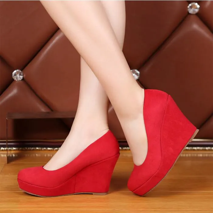 Сапоги Women High Heel Wedge Shoese Размер от 31 до 42 красного черного синего весеннего обуви Sys739