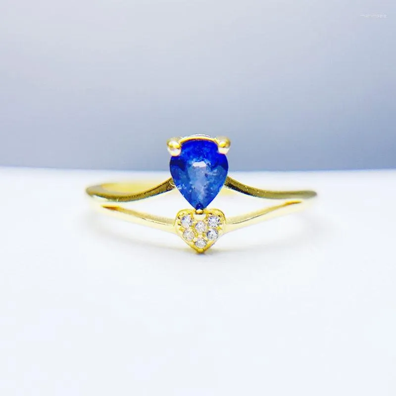 خواتم العنقودية الطبيعية الحقيقية الياقوت الأزرق الحب القلب نمط خاتم 925 فضة 4 5 مللي متر 0.4ct الأحجار الكريمة غرامة مجوهرات T236170