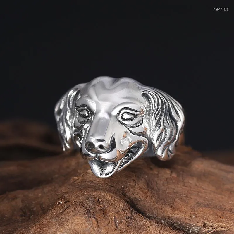 Klusterringar 925 Sterling Silver Fashion Jewelry Man Thai Restoring Ancient Ways Zodiac Dog Mouth Ring Animal
