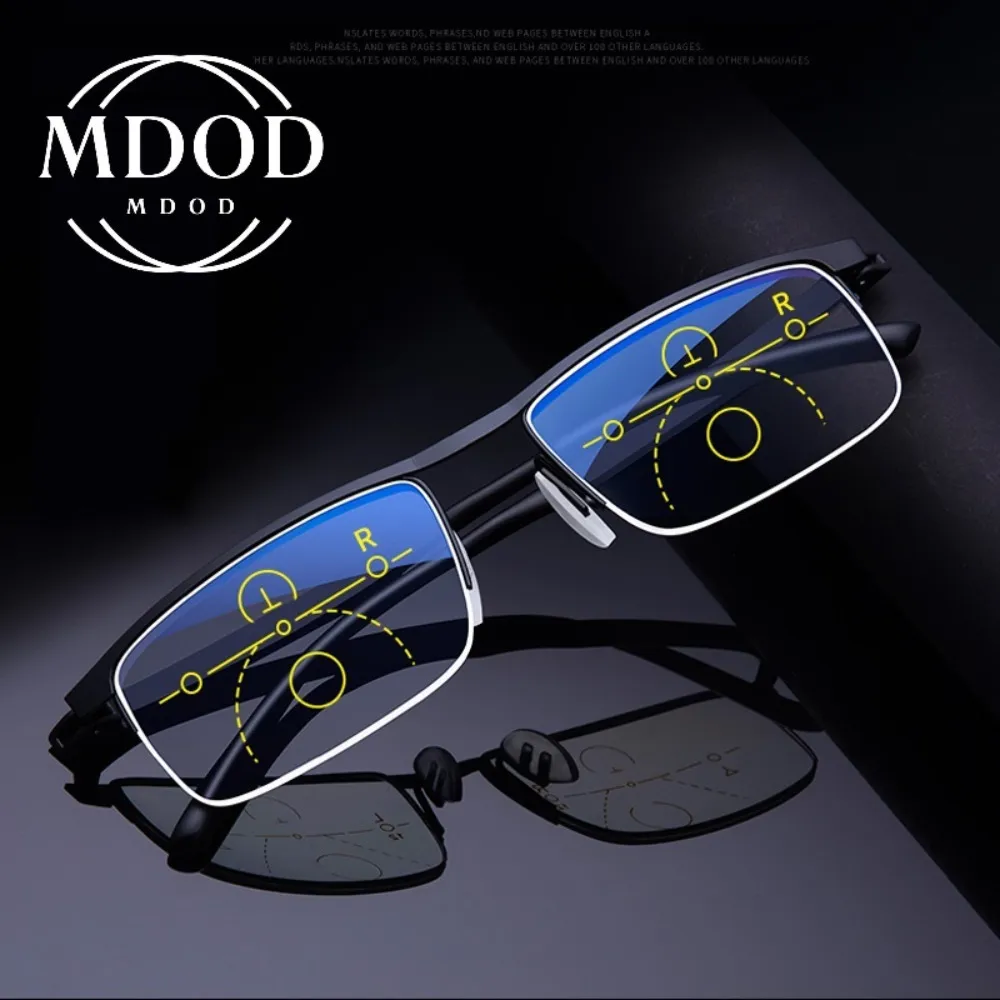Solglasögon multifokala progressiva läsglasögon män kvinnor anti blå uv skyddar ögonglasses halva ram automatisk justeringsglasögon 230629