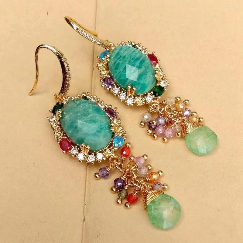 Dangle Earrings YYGEM Natural Green Amazonite Multi Color Crystal Drop Hook