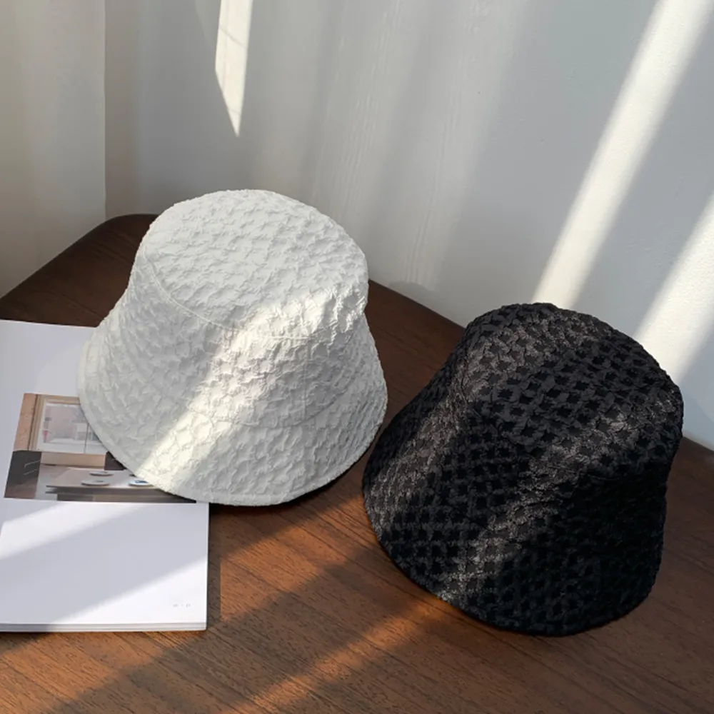 2022 New Black White Fisherman Hat Korean Wild Sunshade Big Brim Lace Thin Bucket Hat Summer Women Bucket Fisherman Hat