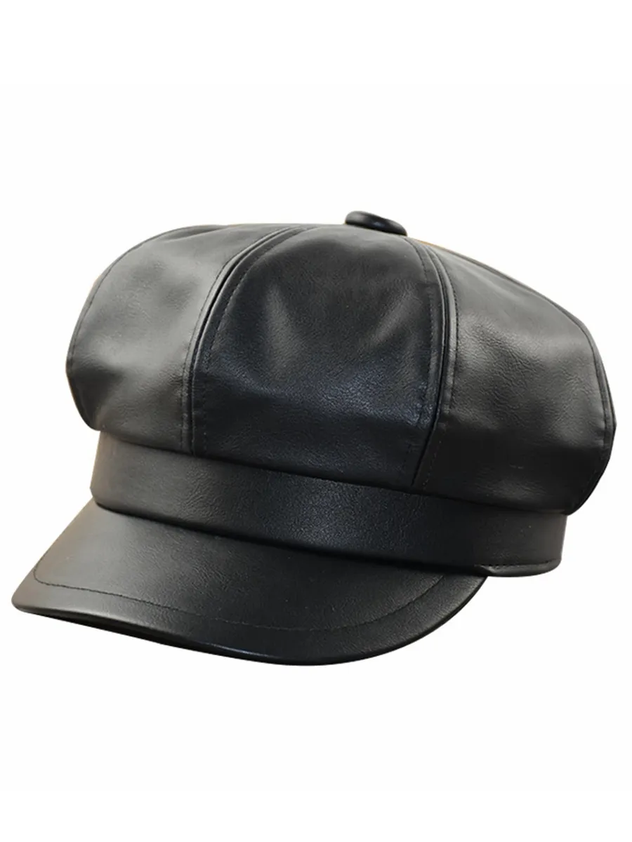 Kobiety w modnej skórze newsboy czapki czarny pu Octagon Hat Man Big rozmiar Beret 54 cm 56 cm 57,5 ​​cm 59 cm 61-62 cm