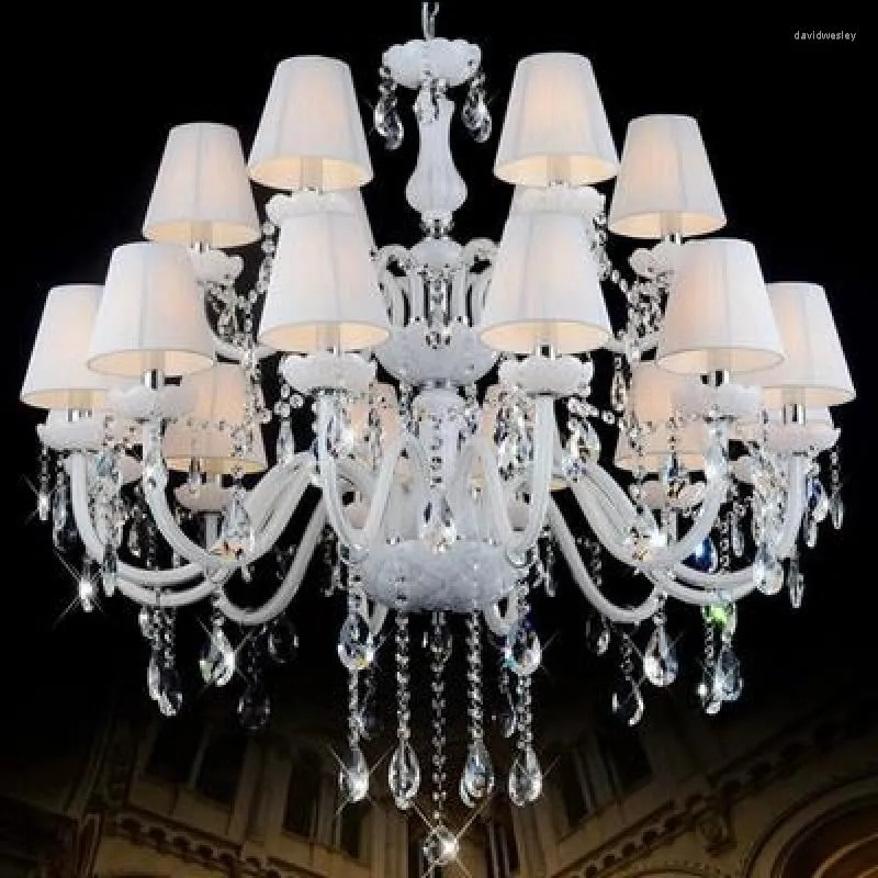 Żyrandole foyer biała szklana lampa żyrandola z tkaniną do villa hall salon el oświetlenie