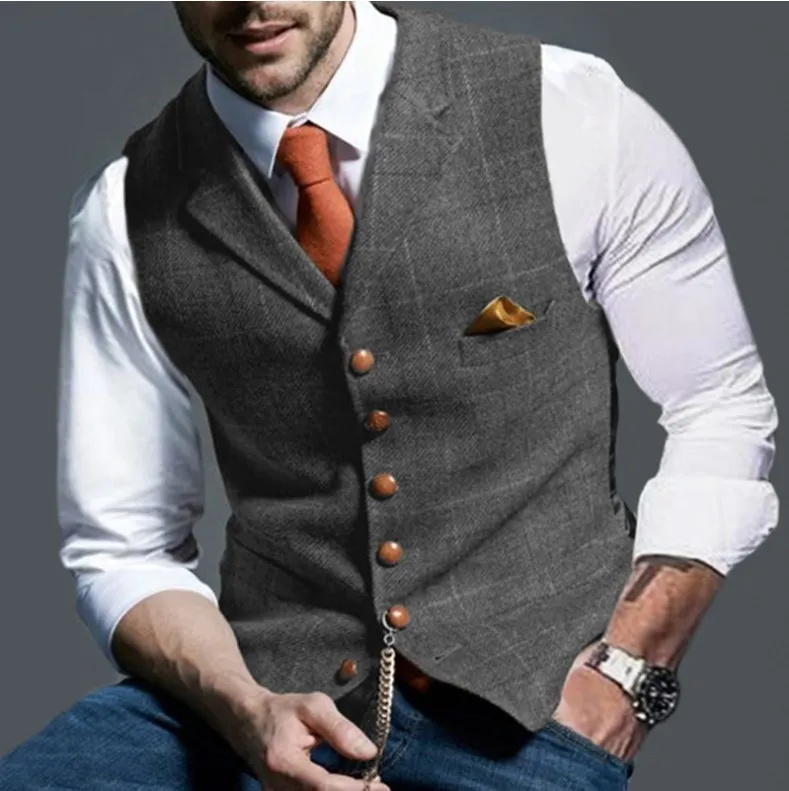 MENS Västar kostym Vest Notched Plaid Wool Herringbone Tweed Waistcoat Casual Formal Business Groomman For Wedding GreenblackGreengrey 221117