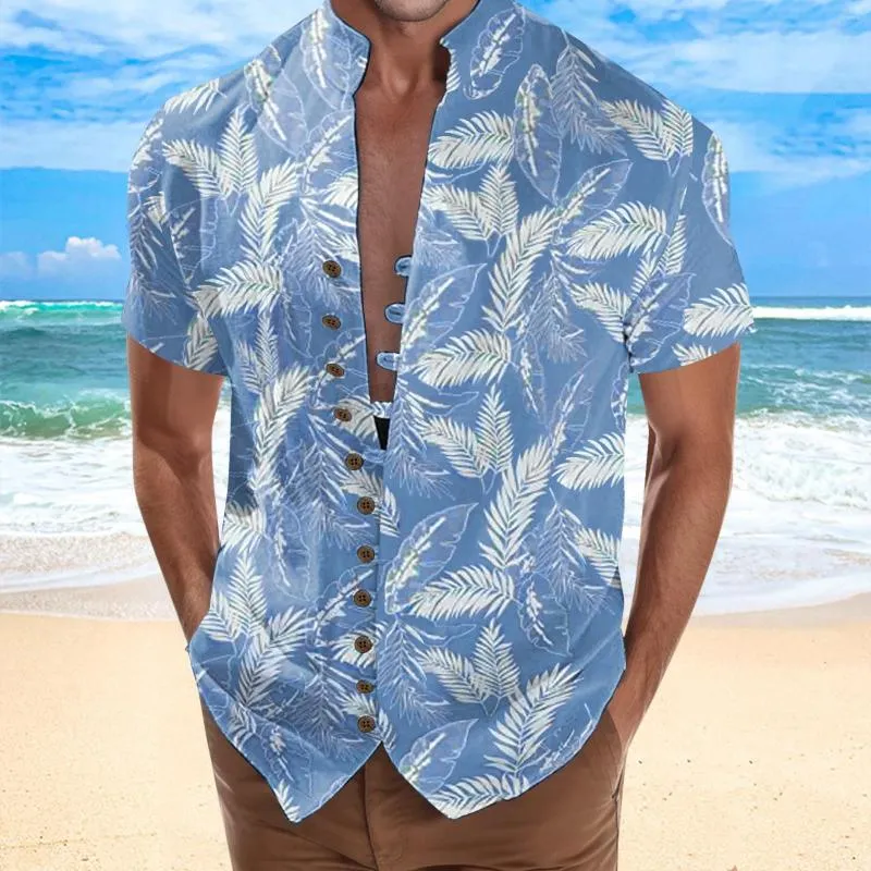 Mäns casual skjortor man singelbröst kort ärmknapp upp skjorta strand semester män manschett stativ krage