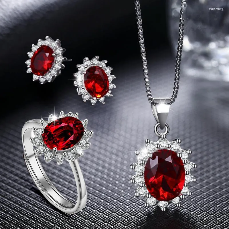 Orecchini collana set argento sterling 925 per donna anello pendente zirconi 3 pezzi gioielli 2023 accessori da sposa