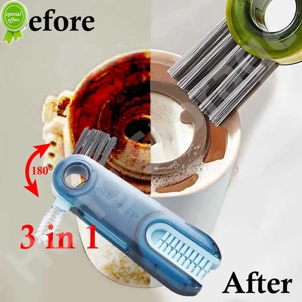 Nieuwe 3 In 1 Cup Reinigingsborstel Multifunctionele Cup Mond Scrubber Draaibare Keuken Reinigingsborstel Fles Gap Cleaner Accessoires