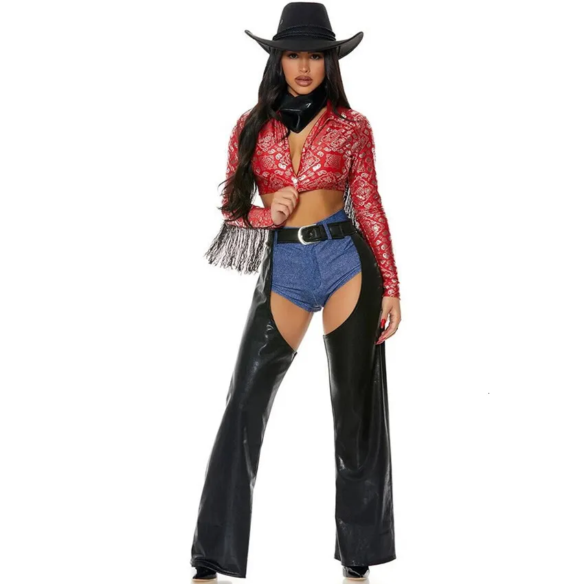 Maillots de bain pour femmes 6Pcs Set Halloween Party Cowboy Costume Pour Femmes Adultes Gothique Sexy Cowgirl West Cosplay Uniforme Costume Costumes De Carnaval 230630