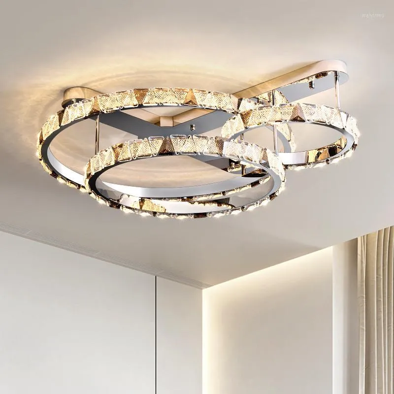 Plafonniers Salon Lustre Chrome Led Moderne Luxe Cristal Monté Appareils D'éclairage Déco Intérieur