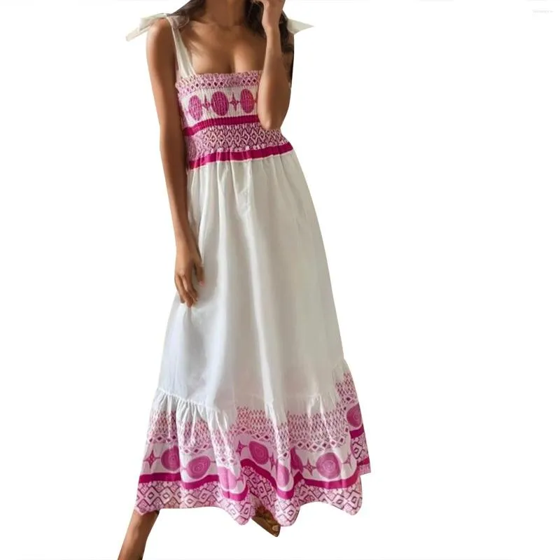 Casual Dresses Women's Summer Bohemian Print Sash Sweet Elastic Dress Work For Women Monday