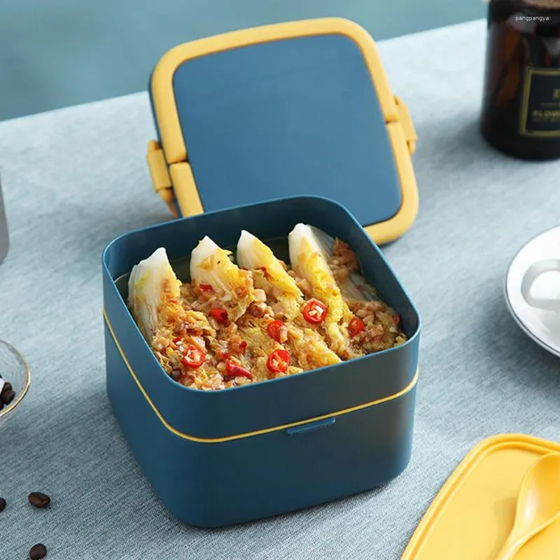 Servis uppsättningar Lunch Box Healthy Material Bento Boxes Microwave Storage Container Foodbox med bestick för vuxna Studentkontor