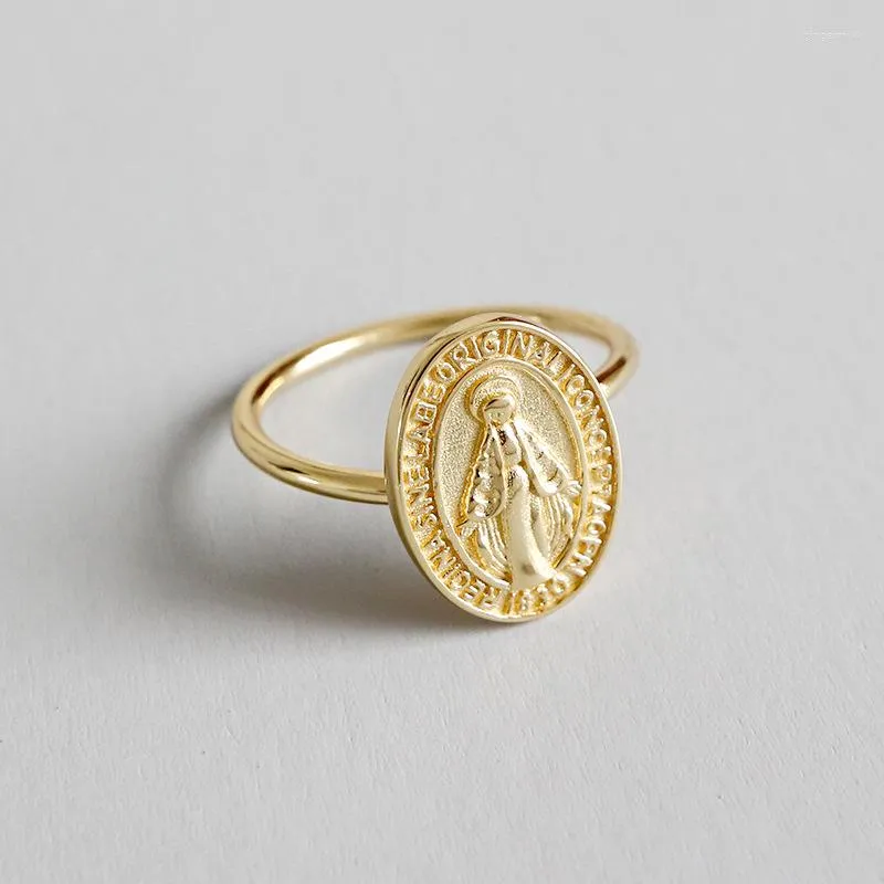 Кластерные кольца Реал 925 Серебряная серебряная дева Мария Овал для женщин аксессуары религиозные регулируемые кольцо женщины прекрасные украшения