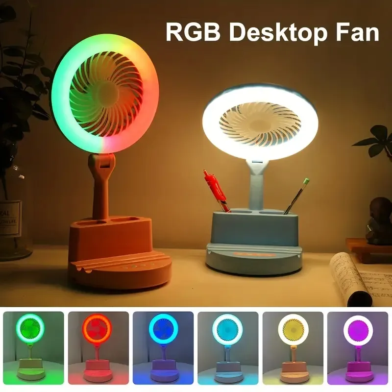 1pc LED Multifunctional Energy Saving Eye Protection Fan Table LampPortable Folding Desk Fan With Phone Stand And Mini Storage Box, USB Rechargeable-With batteries