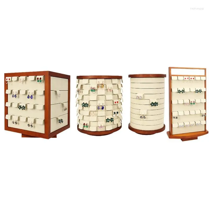 Bolsas de joias Porta-brincos rotativos em madeira maciça para exibir transmissão ao vivo Brincos pendurados Suporte para armazenamento Início