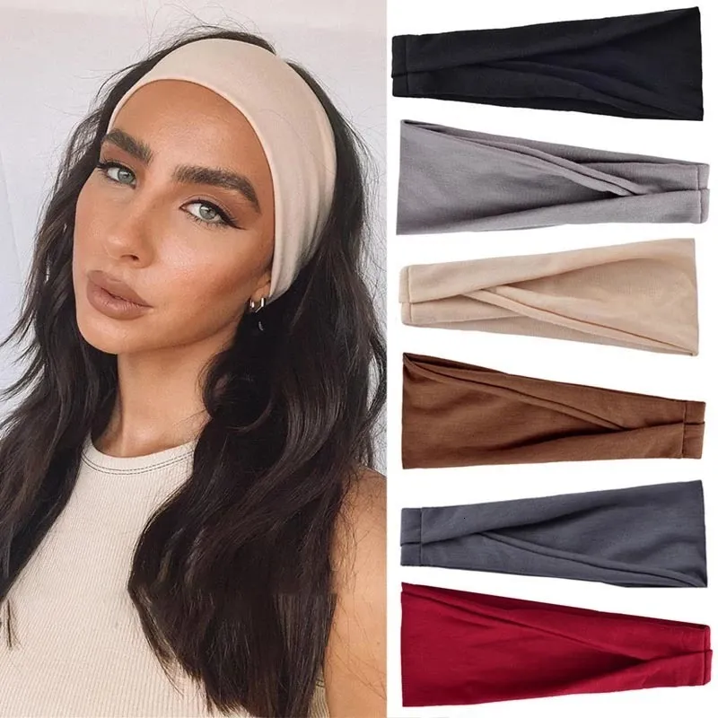 Beanie Skull Cap Solid Color Elastic Hair Bands Yoga pannband Fashion Turban Makeup Hoop Vintag Headwrap Tillbehör Partihandel 230629