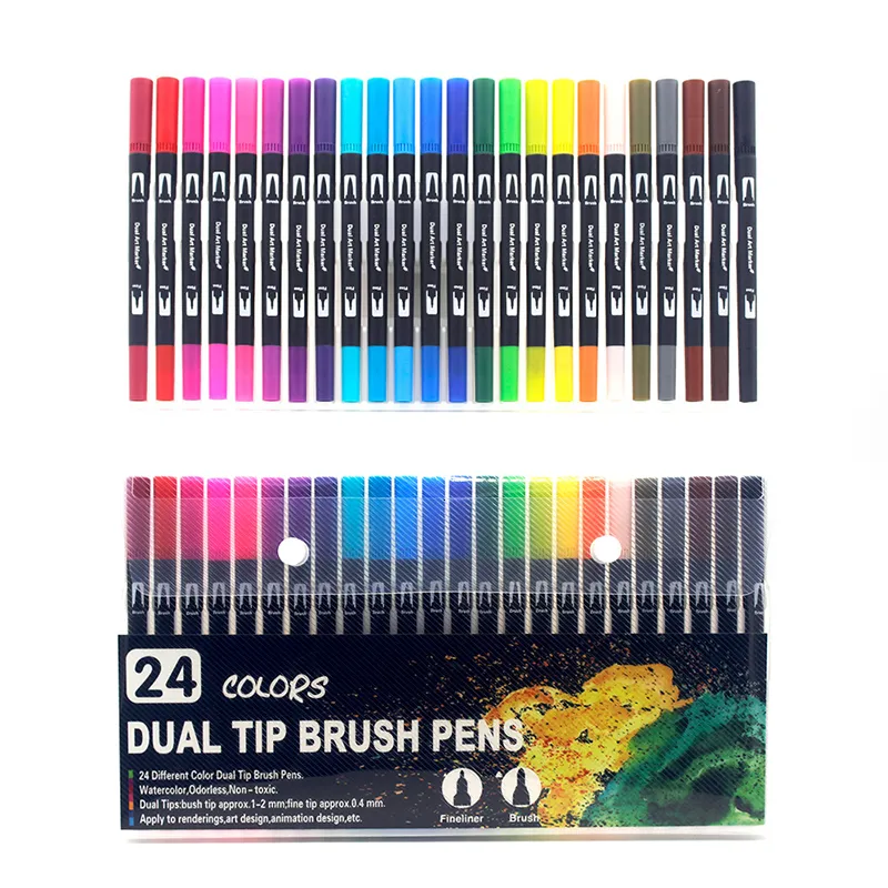 limekuoo 24 colors dual brush pen colored markers pens with 0.4mm  fine-liner tip kids