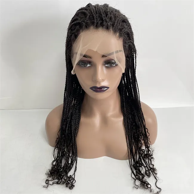 Peruca de cabelo humano virgem da Mongólia 24 polegadas 150% de densidade Box Braids peruca cheia de renda para mulher negra