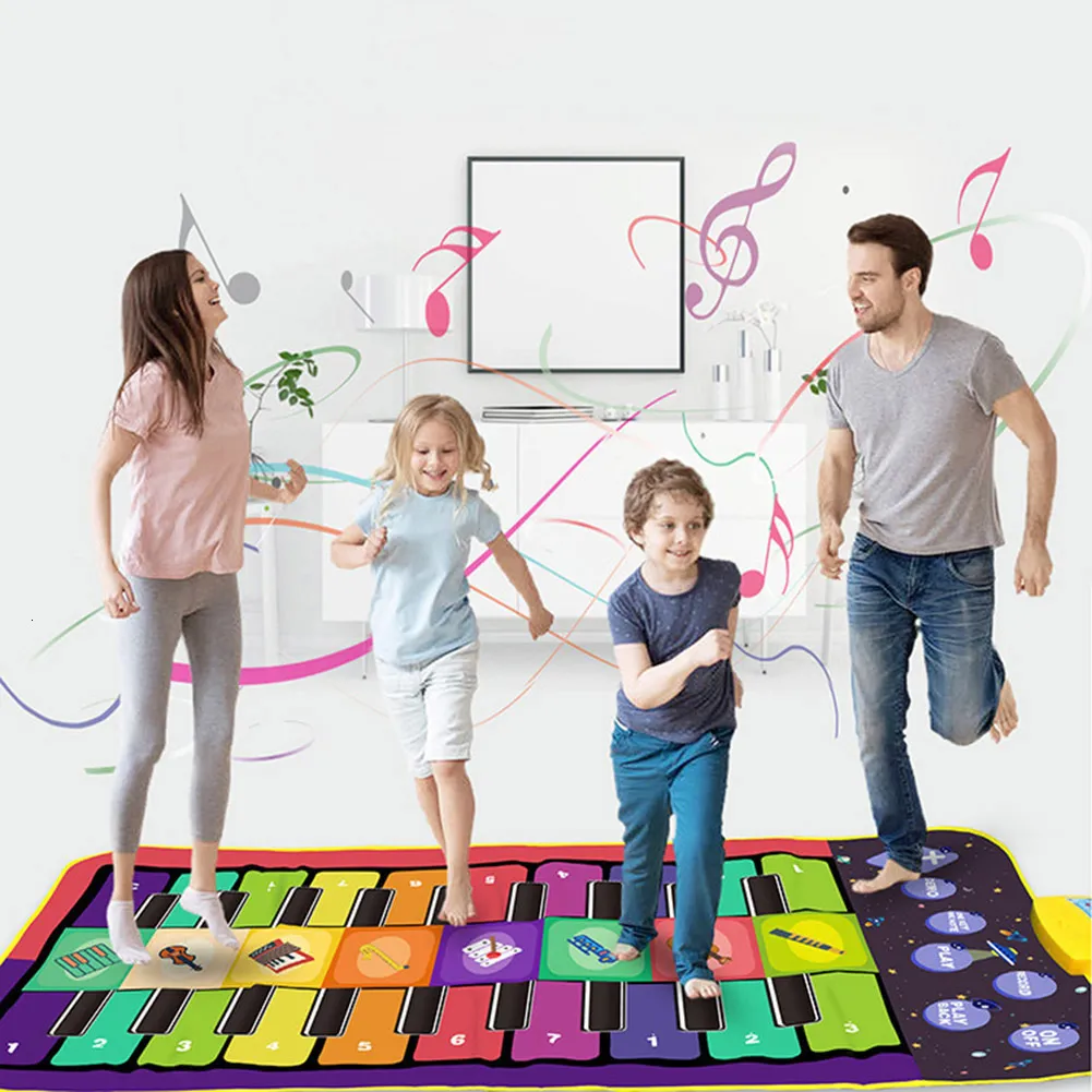 Babymusik Sound Toys Bildungshilfe Doppelreihe Key Klaviermusik Mat 8 Instrumenten Teppich Interaktive Handfußkoordination Kid Baby Spiel Teppichpolster Spielzeug 230629