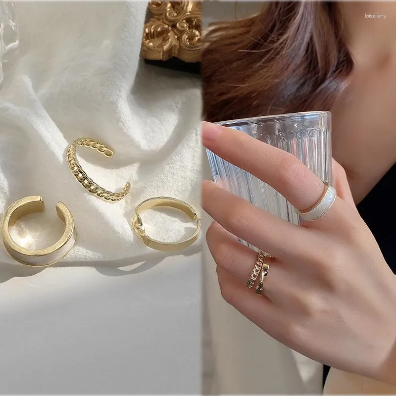 Cluster Rings Stainless Steel For Women Vintage Geometric Hollow Three-piece Set Finger Open Adjustable Fashion Jewelry Gift