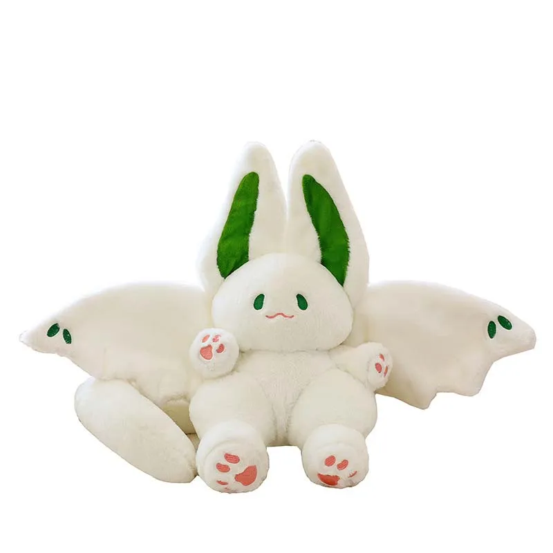 Kawaii Soft Fluffy White Bat Rabbit Plush Toys Stuffed Plushie Animals Bunny Bat Plush Toys For Kids Birthday Gifts For Girls