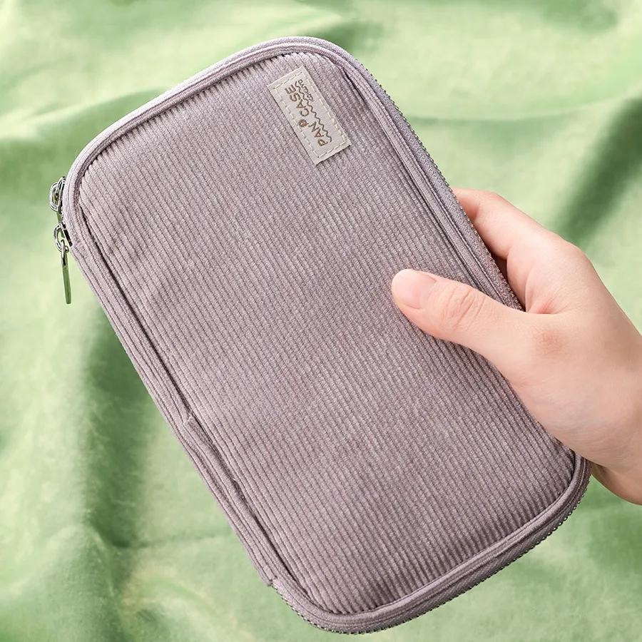 Wholesale Kokuyo Corduroy Lilac Pencil Case Flat Open Multi