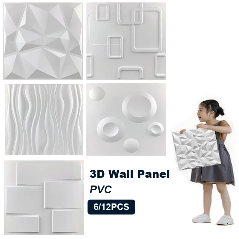 Panneau Mural 3D 6/12Pcs Panneaux Muraux 3D en Design Diamant Blanc Mat 30x30cm Papier Peint Mural Carrelage-Panneau-Moule Sticker Mural 3D Salle de Bains Cuisine 230629